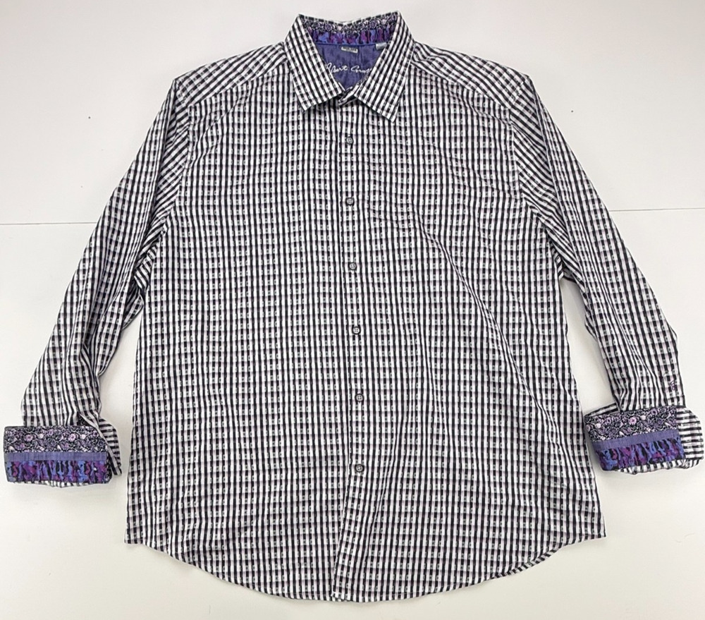 Robert Graham Mens 3XL Purple Check Shirt Classic Fit Flip Cuff 100% Cotton